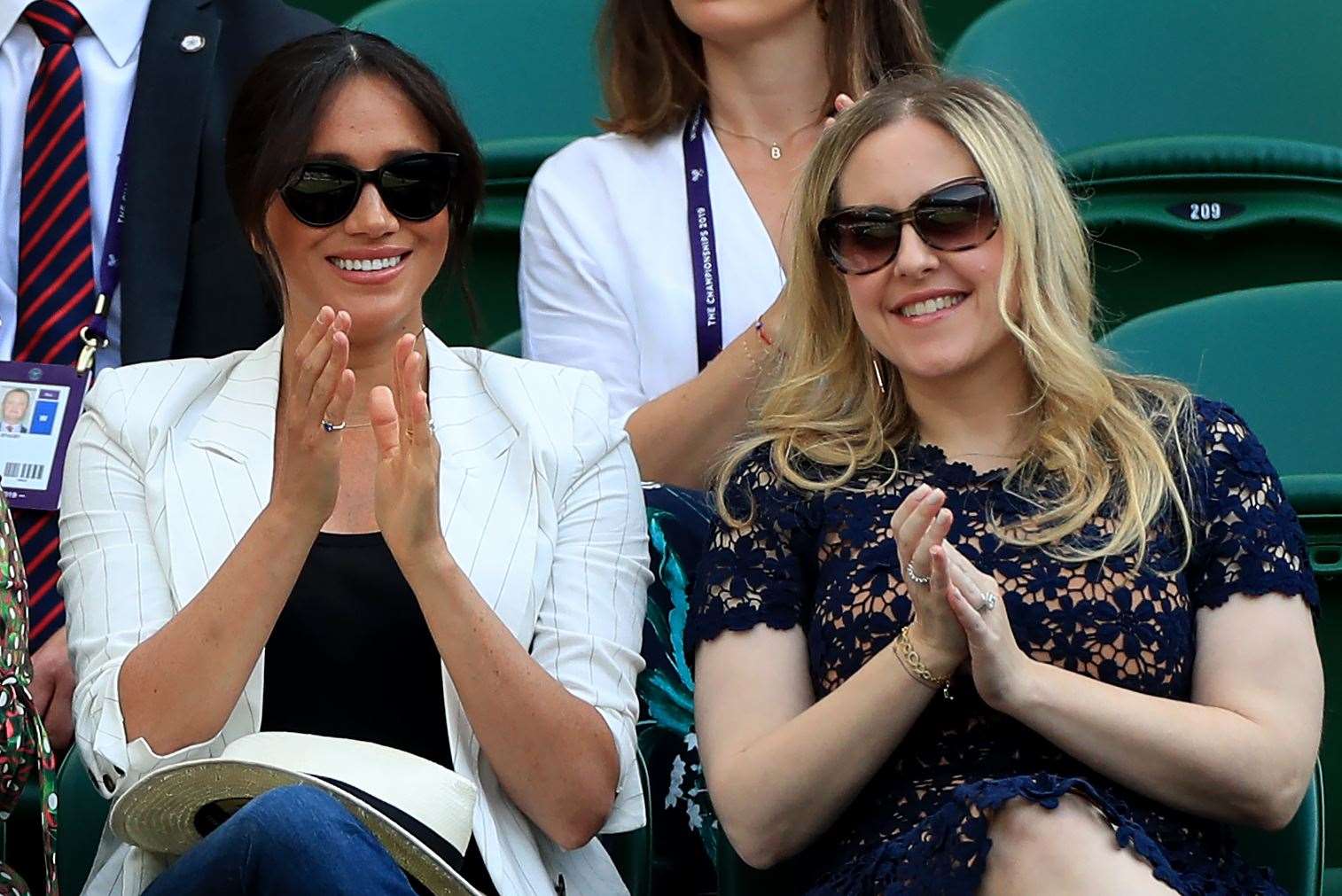 Meghan and friend Lindsay Roth watch Serena Williams at Wimbledon (Mike Egerton/PA)