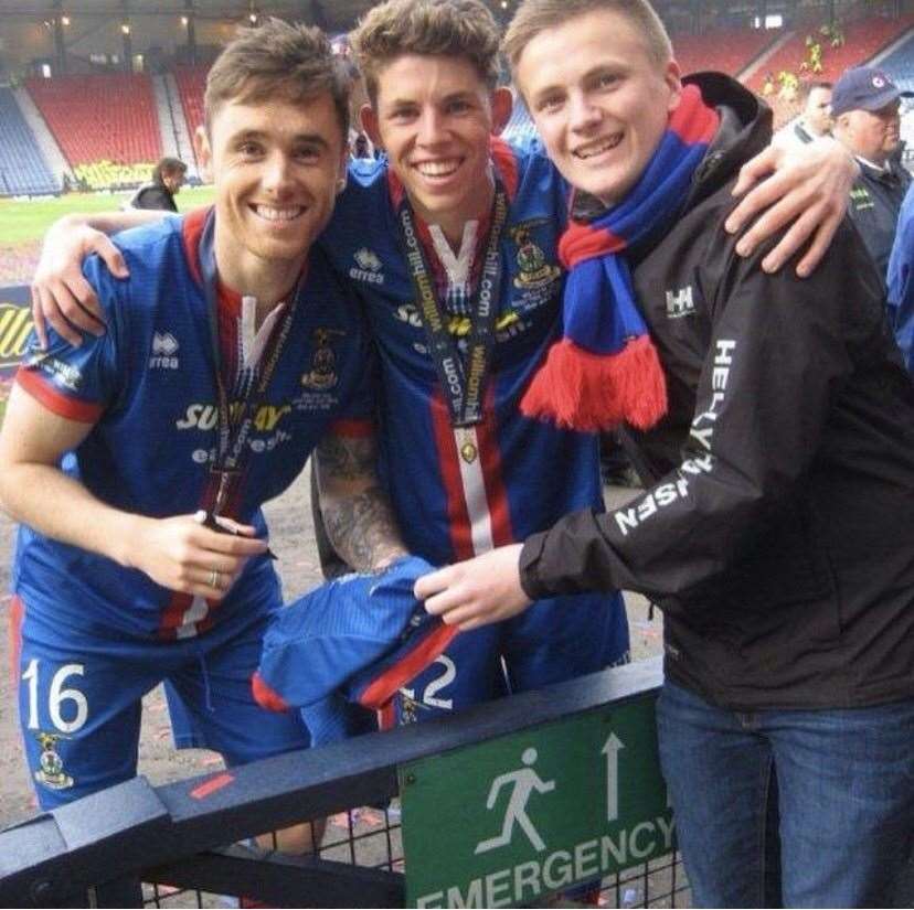 Jason pictured after the 2015 Scottish Cup Final victory with Ryan Christie and Greg Tansey