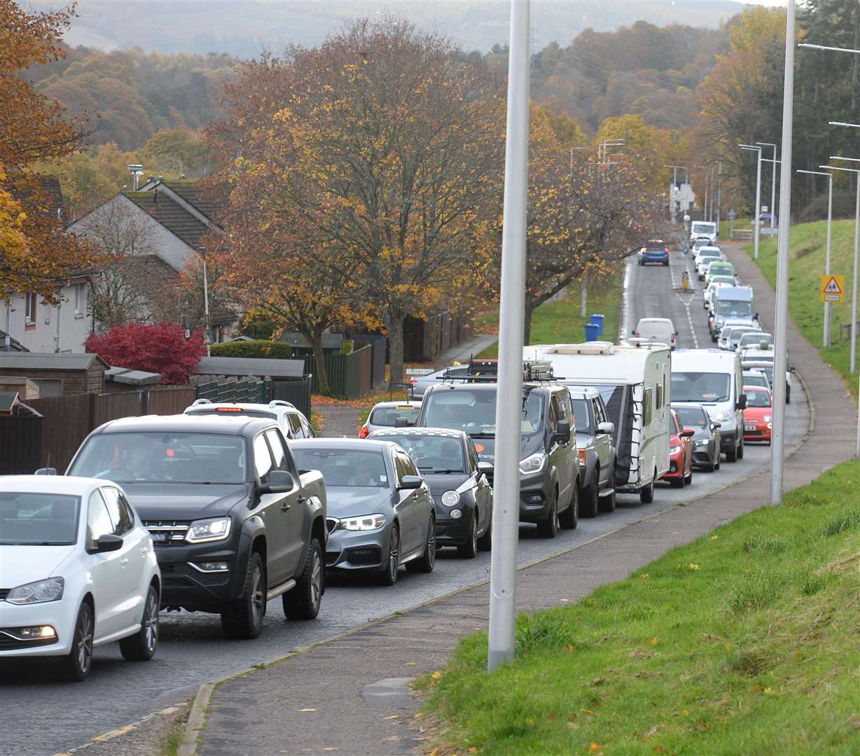 Heavy traffic backing up along General Booth Road after the road over Torvean swing bridge was closed. Picture: Gary Anthony.