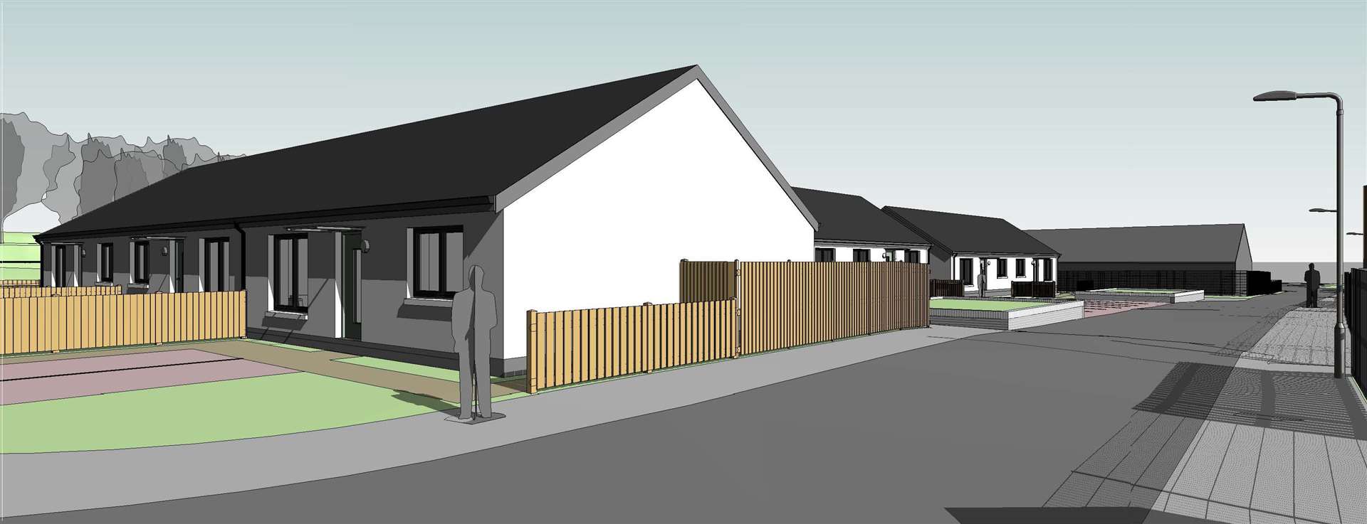 An impression of the bungalows proposed for Dalneigh as seen from the south east of the site.