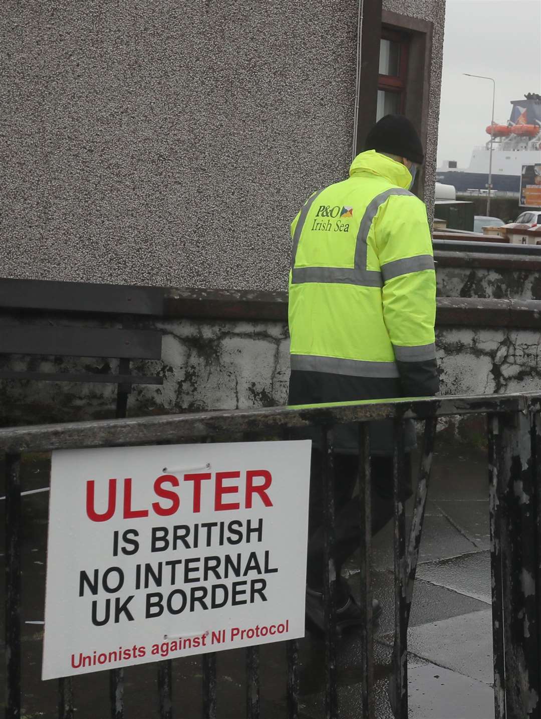 An anti-NI Protocol sign near the entrance to Larne Port (Liam McBurney/PA)