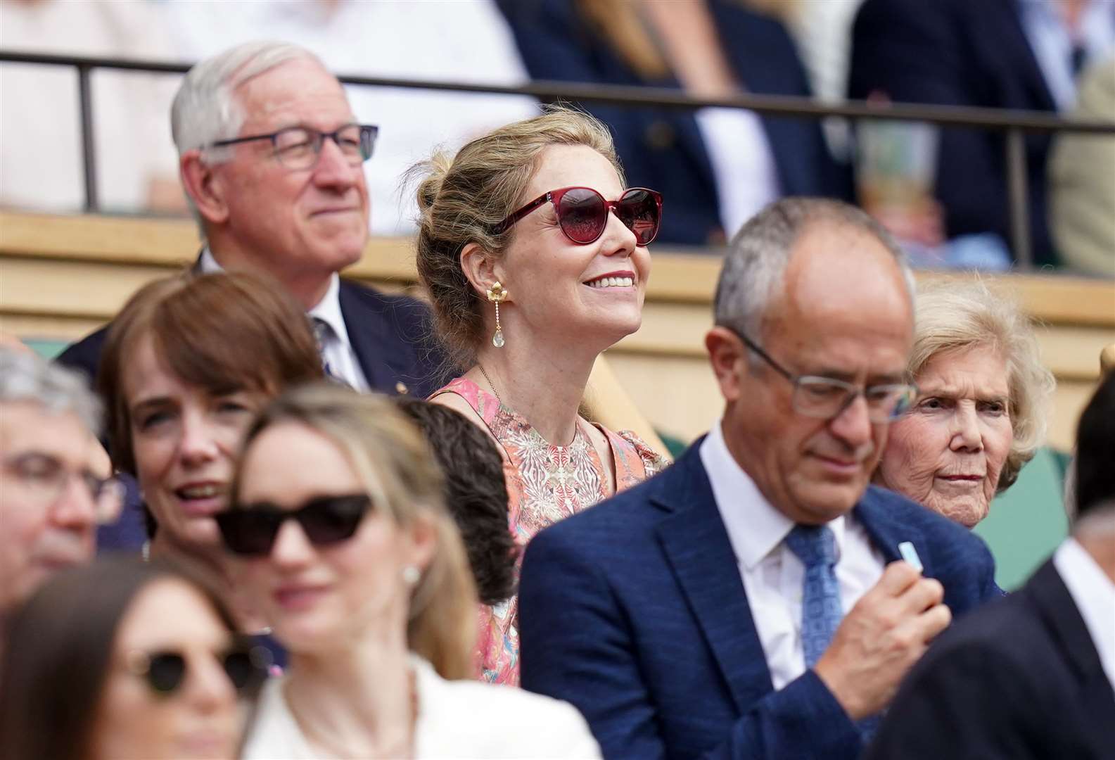 Sally Phillips in the royal box on day four of the 2023 Wimbledon Championships at the All England Lawn Tennis and Croquet Club in Wimbledon (Adam Davy/PA)