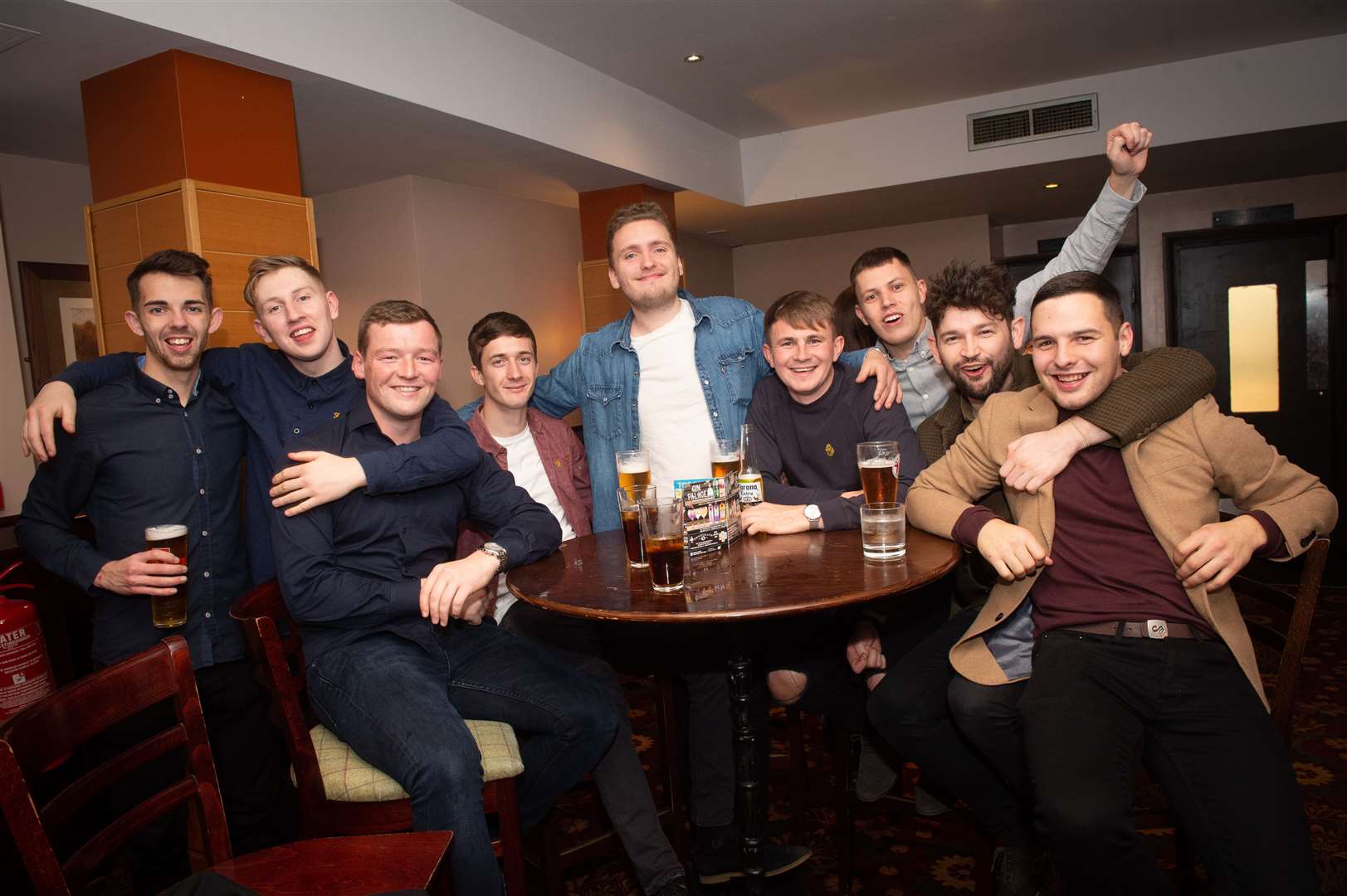 The lads from Avoch out celebrating Andrew Skinner's (right) stag night. Picture: Callum Mackay. Image No. 042245.