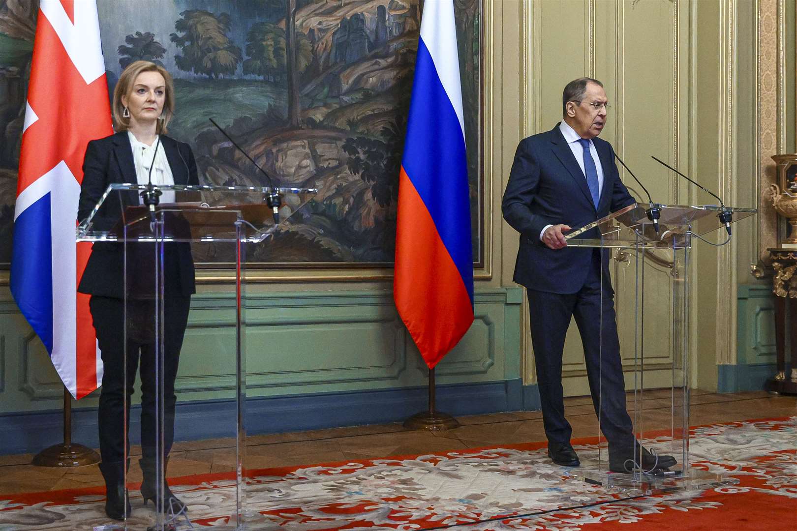 Liz Truss and Sergei Lavrov had a difficult meeting in Moscow (AP)