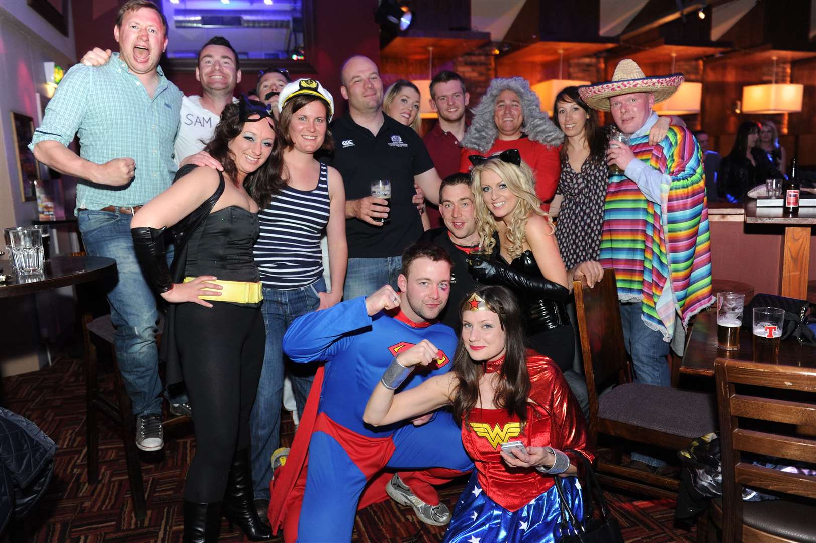 Partying in fancy dress after competing in the Highland Rugby 7's tournament are the Stormrider Barbarians.