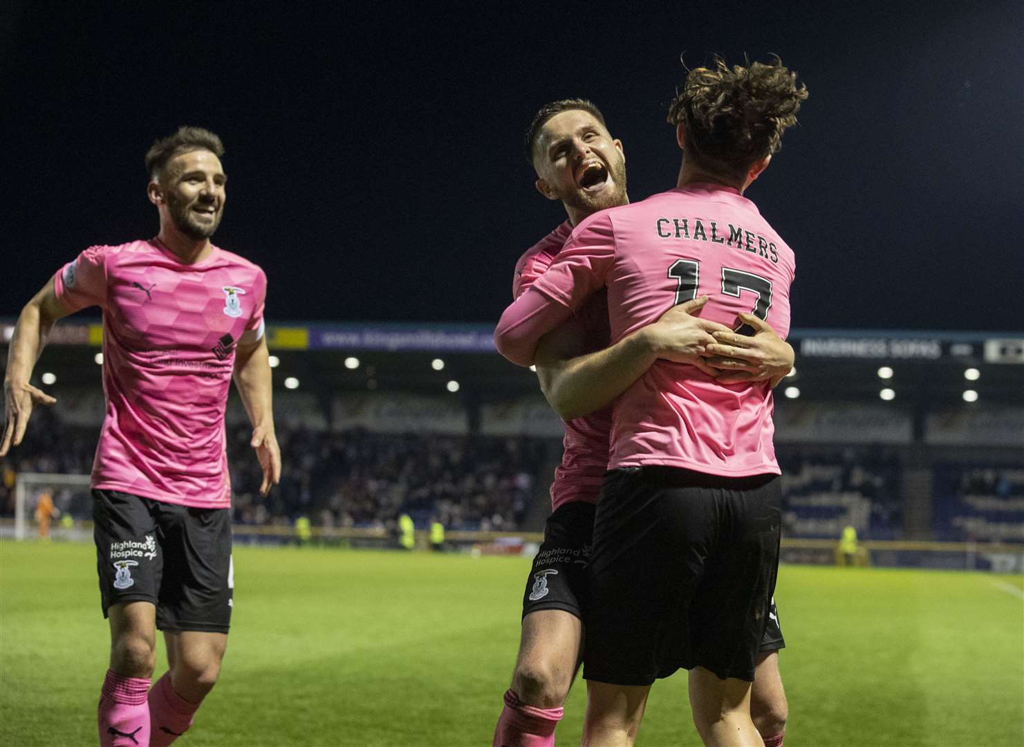Inverness Caledonian Thistle beat Kilmarnock 2–1 on Friday night with Danny Devine pictured celebrating the winning goal scored by Logan Chalmers. Picture: Ken Macpherson