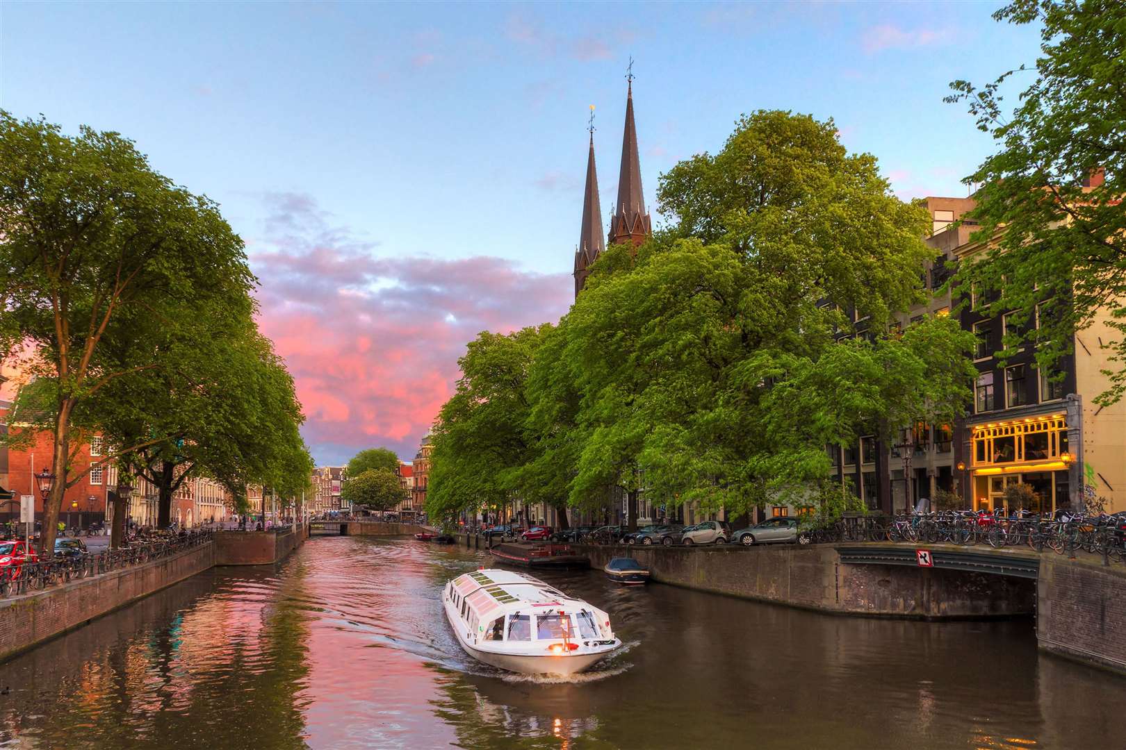 Sunset on the Singel canal in Amsterdam. Picture: PA Photo/iStock
