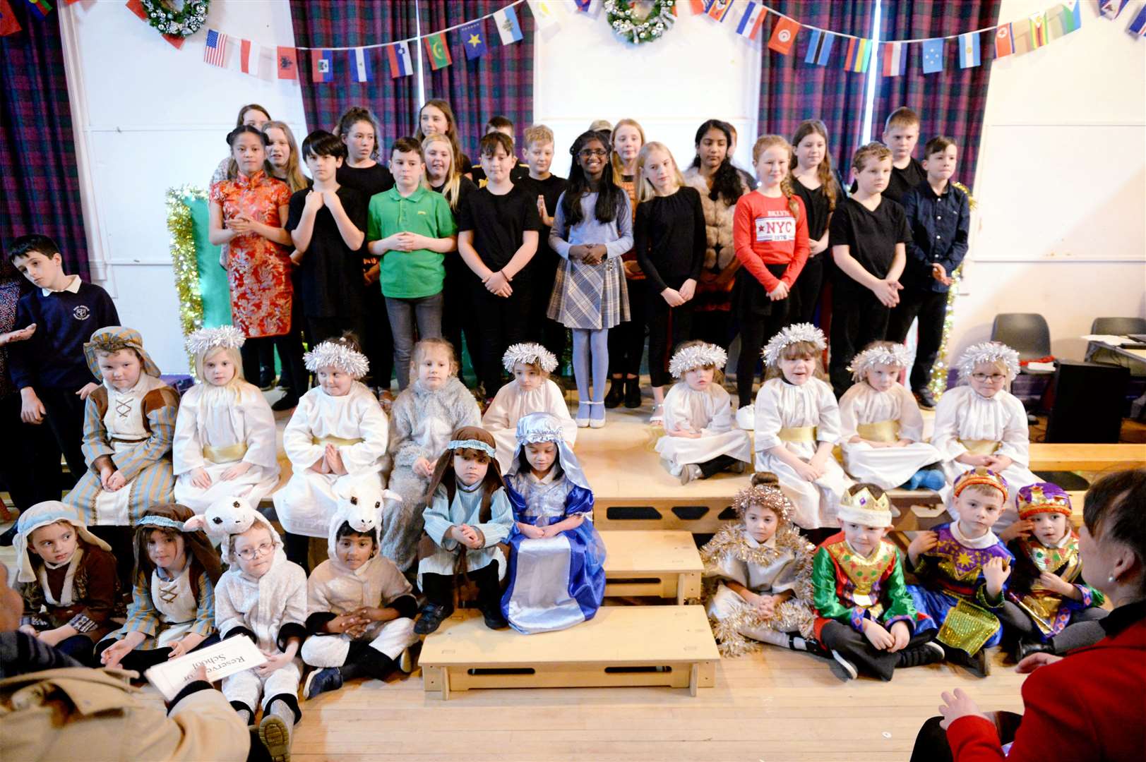 St Joseph's RC Primary School Nativity 2019. The P7s and P1s up on stage. Picture: James MacKenzie.