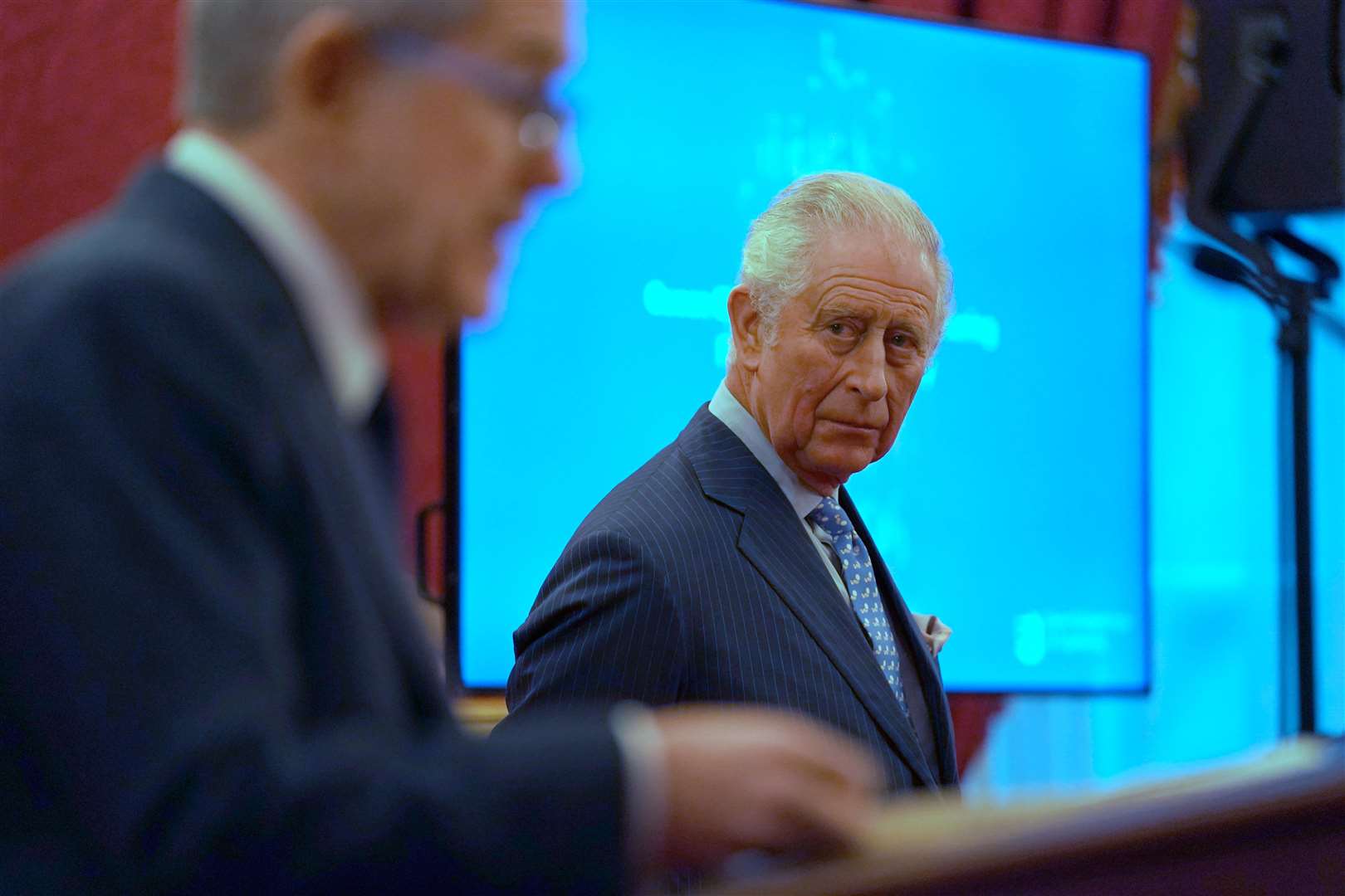 The Prince of Wales (right) listens as Lord Browne speaks (Kirsty O’Connor/PA)
