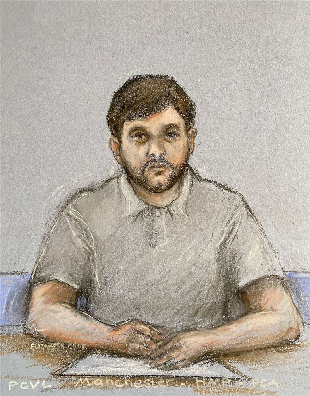 Court artist sketch of Thomas Cashman during a hearing at Liverpool Crown Court in February (Elizabeth Cook/PA)