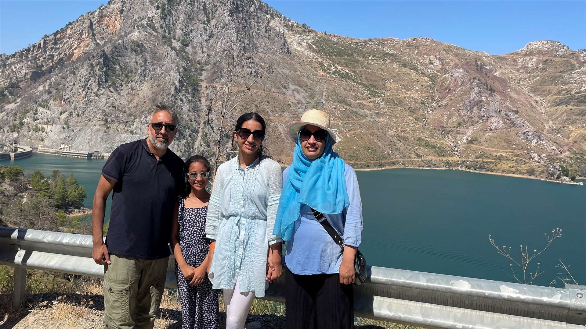 Imran Ahmed (far left), with his daughters, Amira (left), Zahra, (right) and his wife, Nazia (far right) stuck in Turkey after their flight was cancelled (Imran Ahmed)