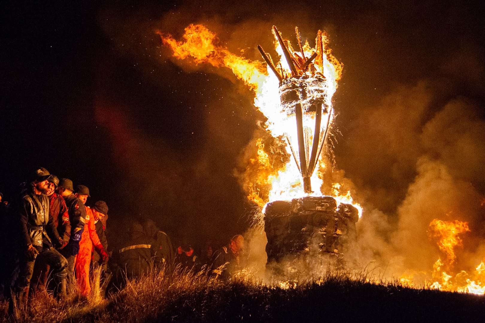 The Clavie burns upon Doorie Hill. The village of Burghead welcomes in the 2020 New Year on January 11, 2020 with their traditional Burning of the Clavie Celebration. Picture: Daniel Forsyth