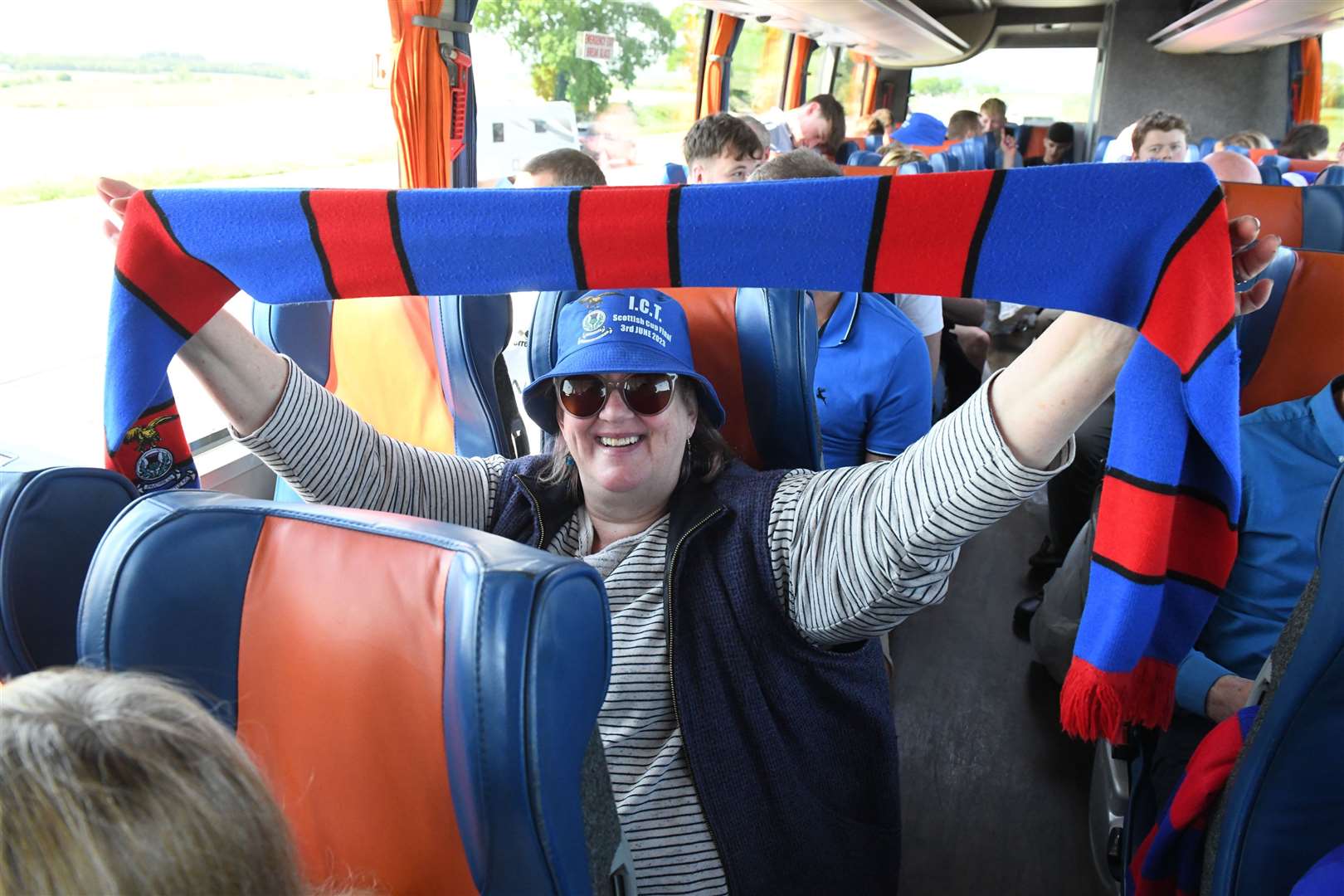 Caley Thistle fans on the bus down to Hampden before the Scottish Cup Final. Picture: James Mackenzie.