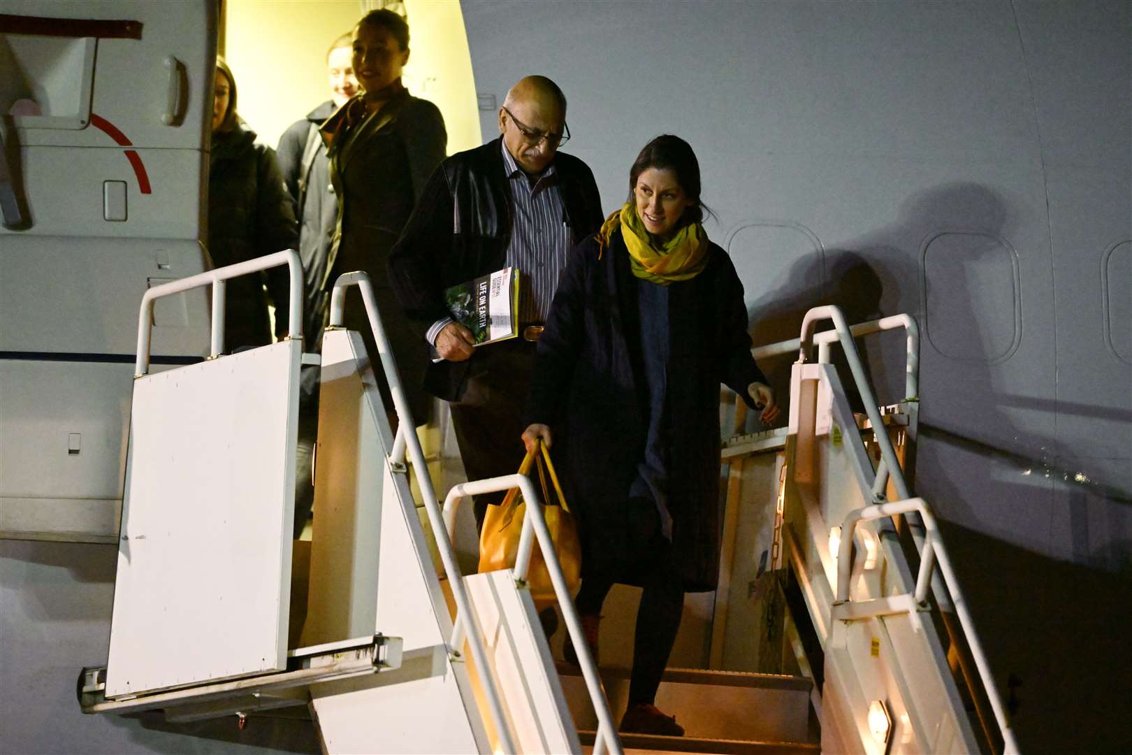 Ms Zaghari-Ratcliffe and Anoosheh Ashoori arrive at Brize Norton after they was freed from detention by Iranian authorities in March (PA)