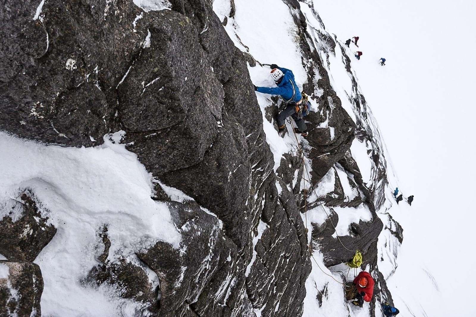 Host climber Luca Celano and Carl Nystedt from Sweden climbing in the Cairngorms. Picture: Marc Langley