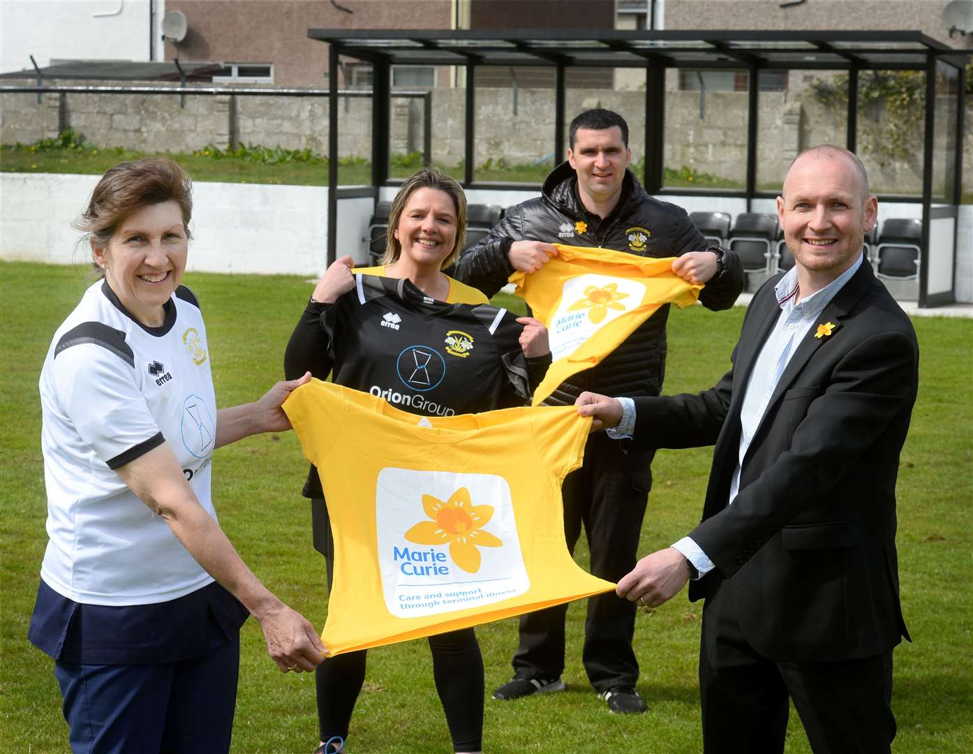 Clachnacuddin team up with Marie Curie. Pictured are senior nurse Lilian Gilbert, Marie Curie fundraiser Vonnie Stevenson with Clach manager Jordan MacDonald and director Scott Dowling. Picture: Gary Anthony