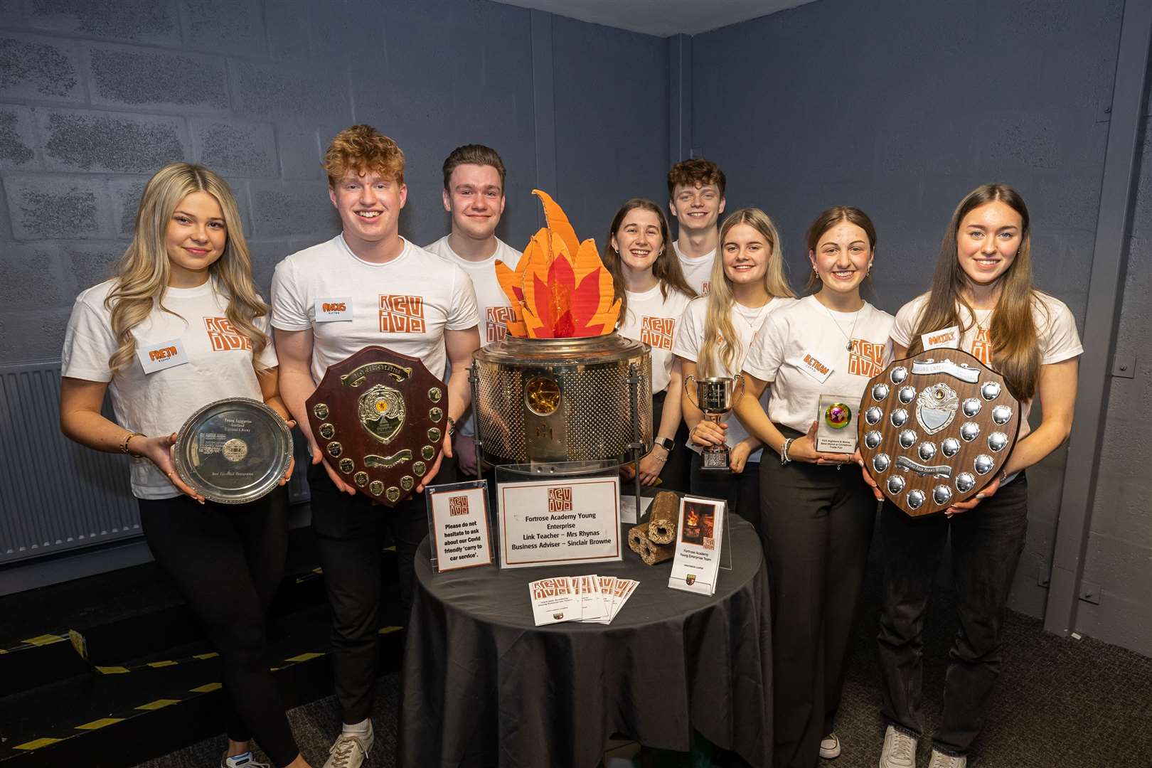Fortrose Academy's Revive team of (left to right) Freja Bishop, Angus Rutter, Josh Stewart, Ruby Bellshaw, Alasdair Lipp, Rosie Martin, Bethan Catto and Mairi McNaught will now go on to represent Highland and Moray in the national Young Enterprise Scotland final in June.