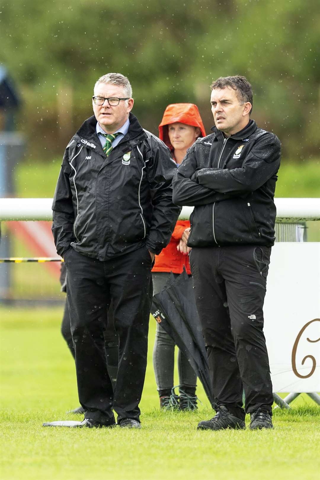 Beauly managers Niall MacLennan (left) and Gregor MacCormick. Beauly v Kyles Athletic in the Tulloch Homes Camanachd Cup quarter final, played at Braeview Park, Beauly.