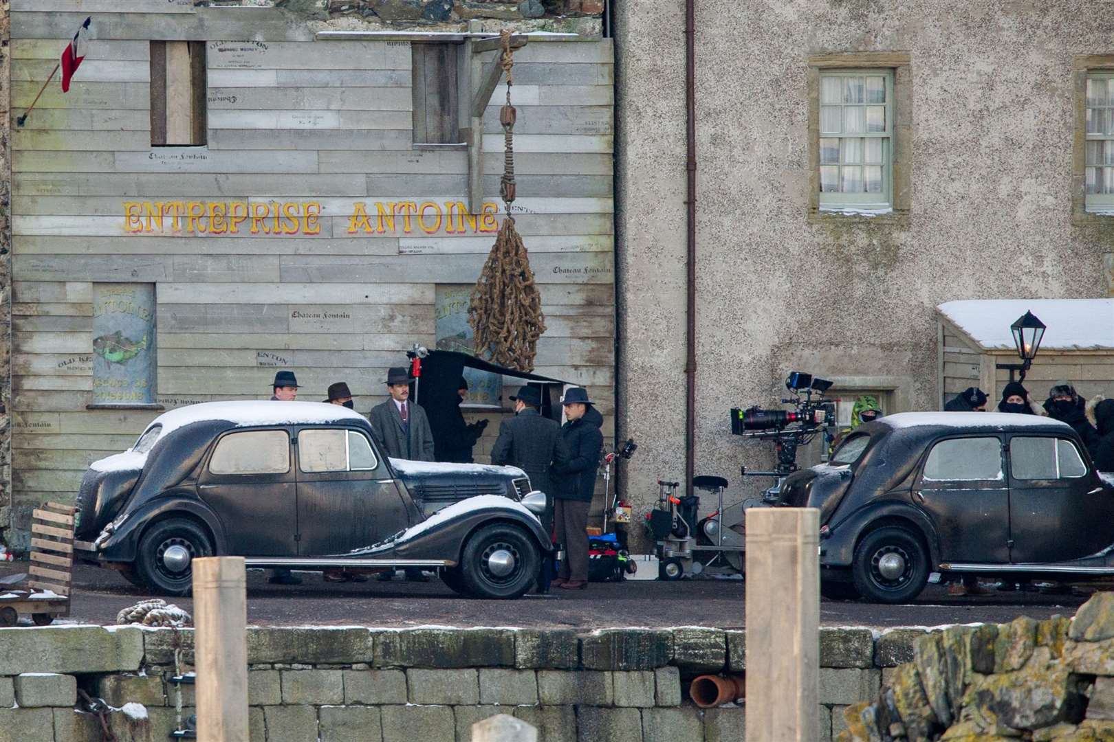 Filming at Portsoy's old harbour, which has been turned into an old French village. Picture: Daniel Forsyth..