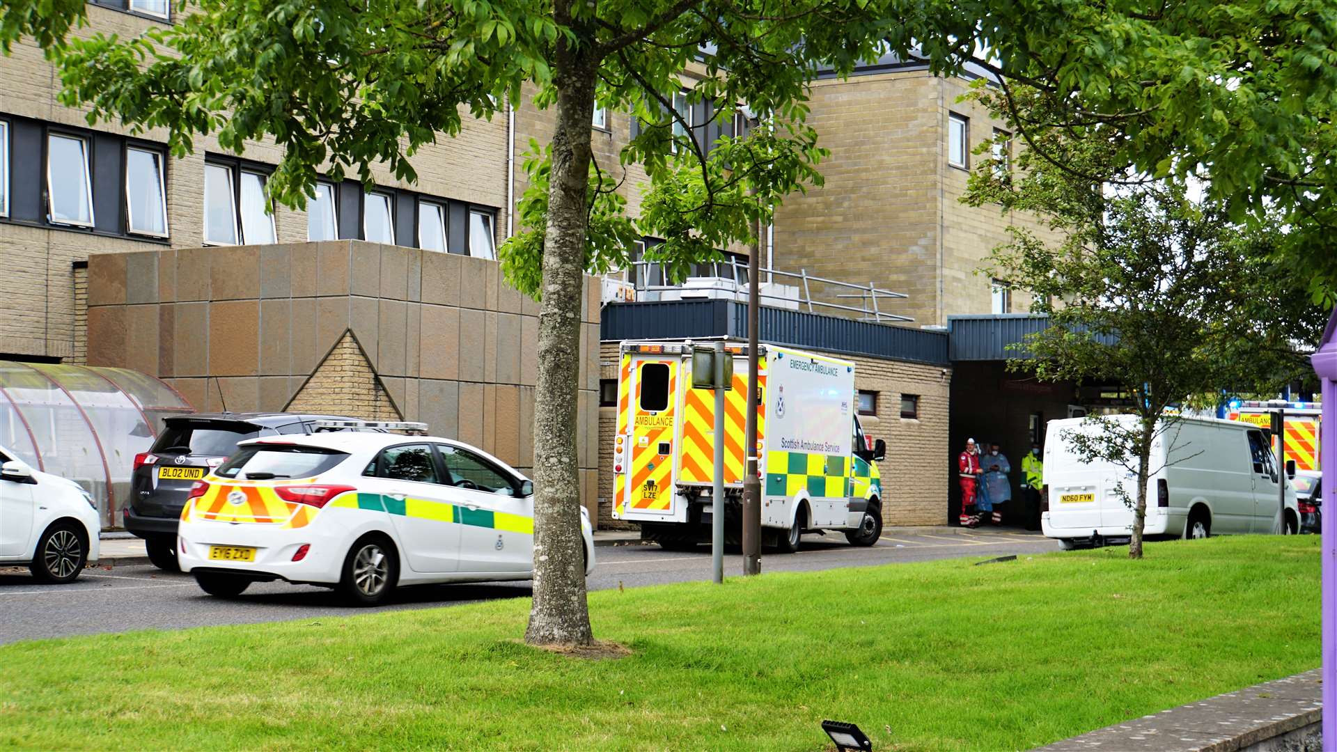 Ambulances rushing into the Wick hospital late yesterday afternoon.