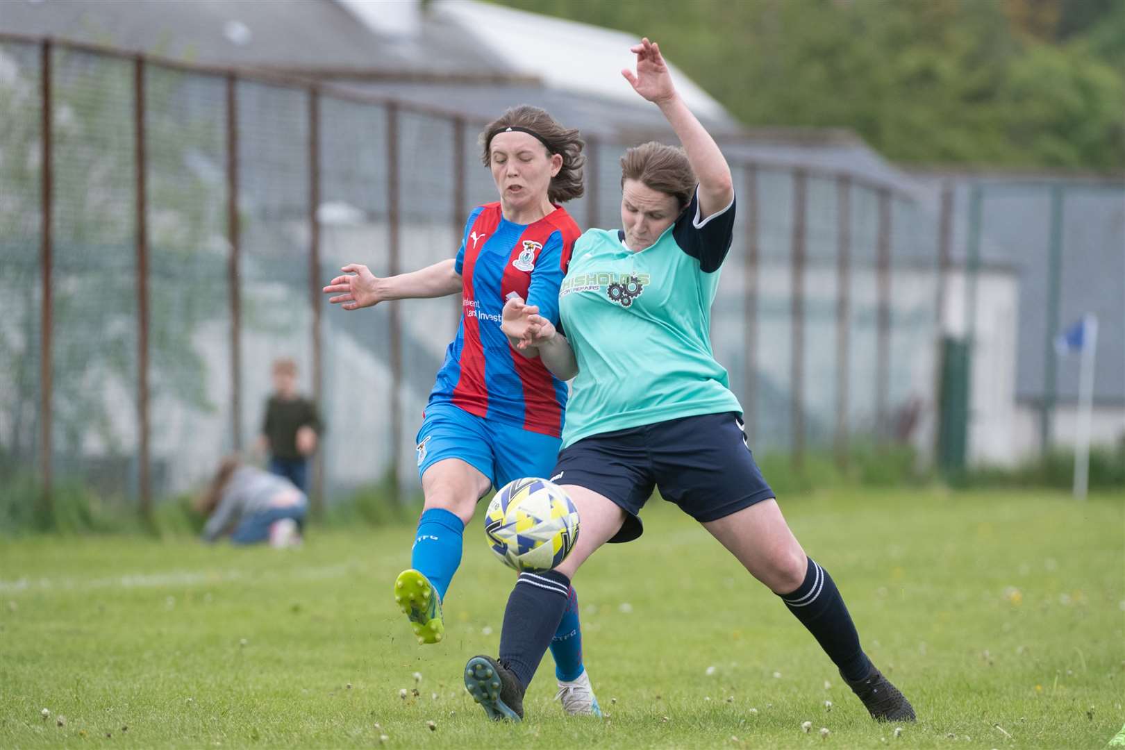 ICT Development v Buckie, Ferry Brae, North Kessock..ICT's May Harkin challenges for the ball...Picture: Callum Mackay..
