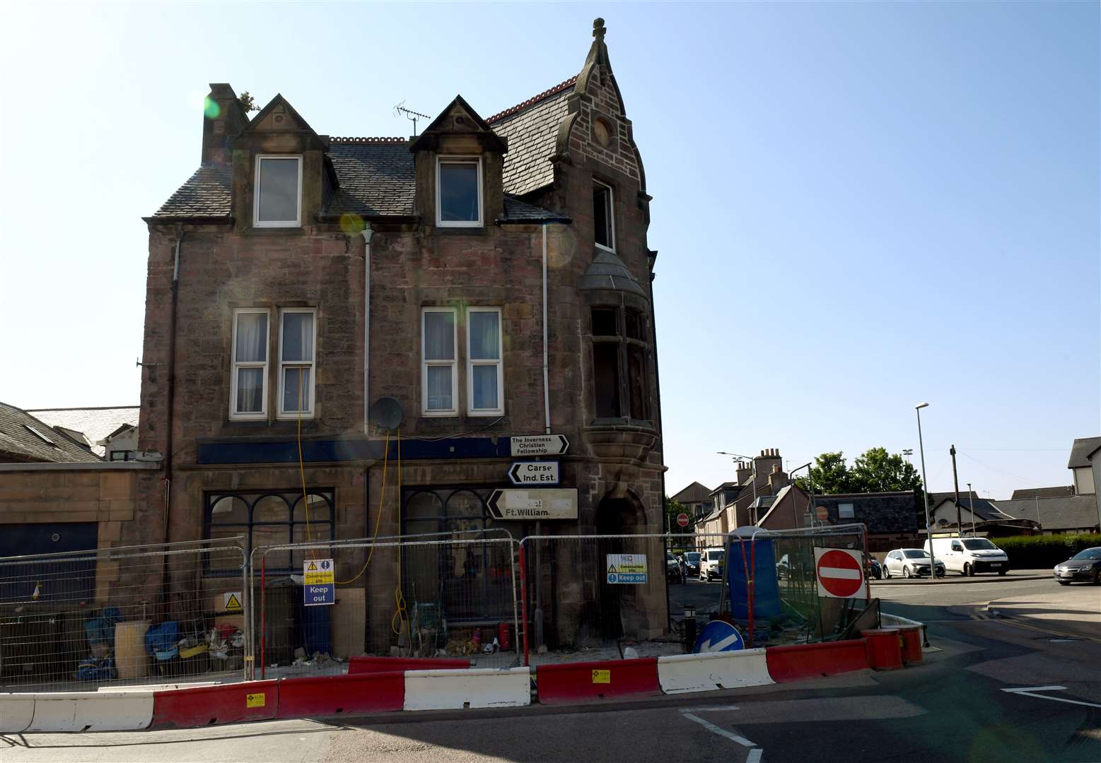 The building at the end of Grant Street in Merkinch that was hit by a car locator. Picture: James Mackenzie.