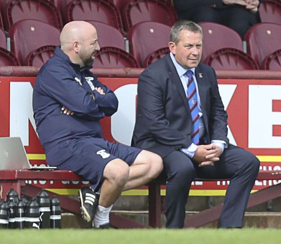 Inverness sports scientist Ross Hughes sitting with Caley Thistle head coach Billy Dodds. Picture: Graham Black