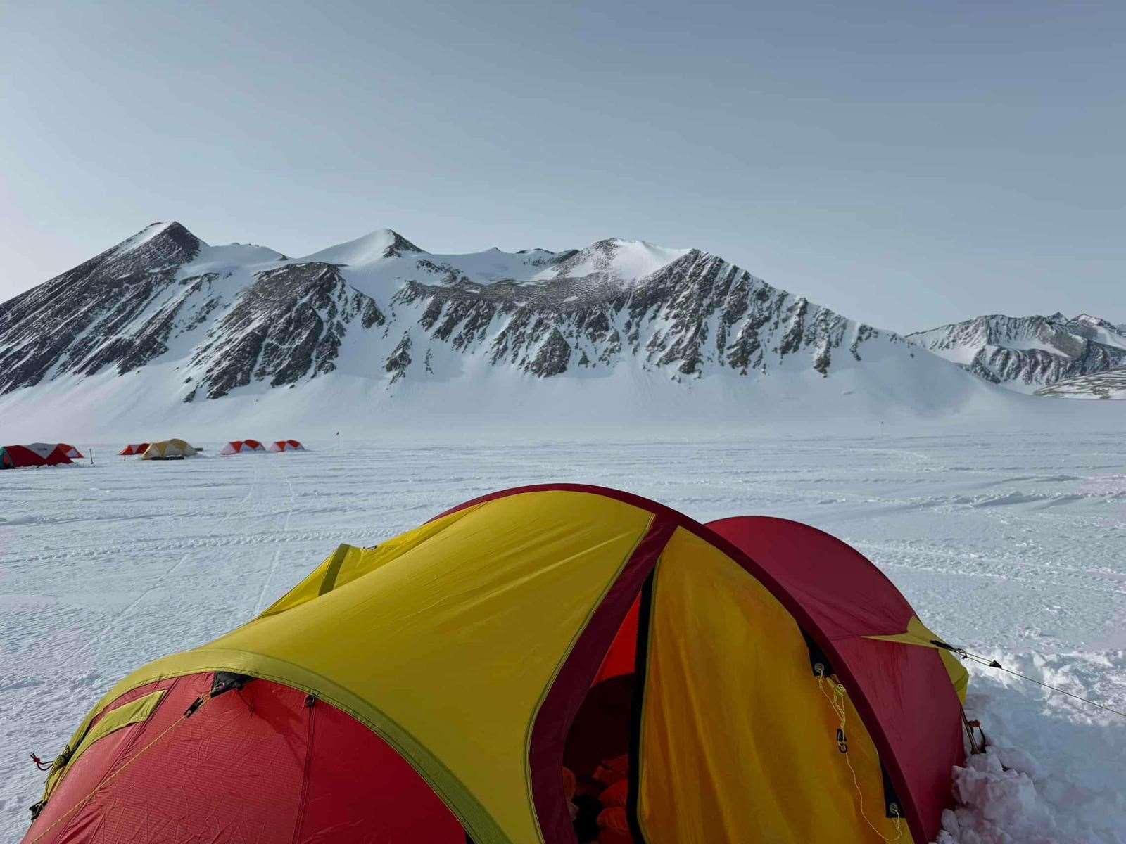 Mr Cox’s tent pitched in Antarctica after he arrived there this week (Sam Cox/PA)