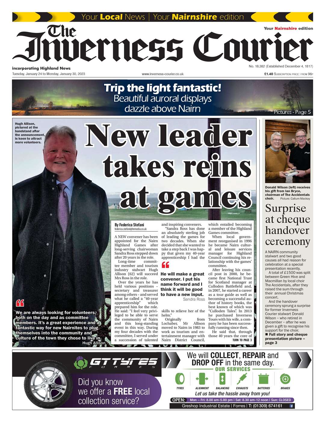 The Inverness Courier (Nairnshire edition), January 24, front page.