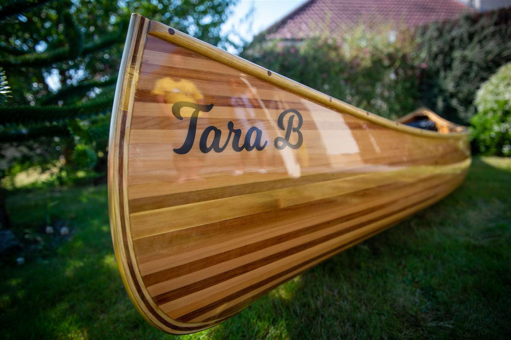 Donnie Bruce has severe sciatica and has been signed off work since January. He used the time to build a Canadian Canoe - calling it after his wife Tara.. ...Picture: Callum Mackay..