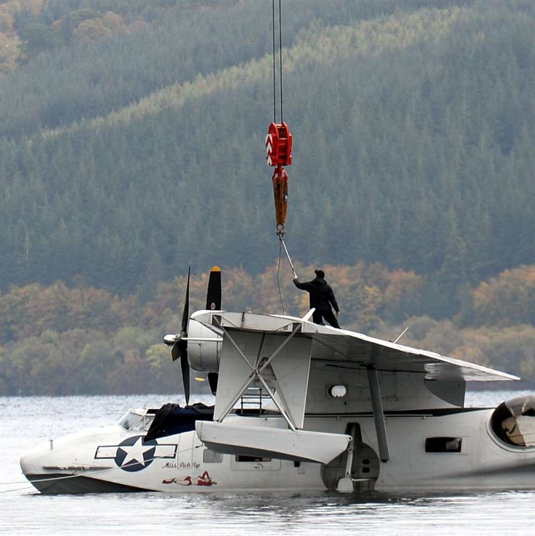 Sea plane lifted out of water at Temple Pier Loch Ness...Picture: Gary Anthony..