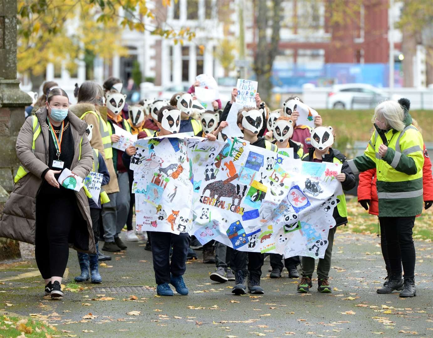 Cura - Guardian. An event to mark the start of the COP 26 at Inverness Cathedral: The school children walked around the cathedral. Picture: James Mackenzie.