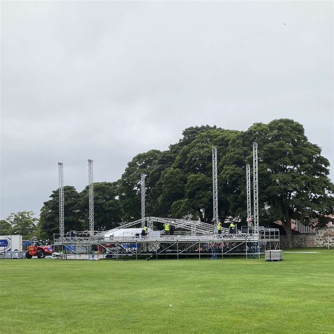 The stage going up in Northern Meeting Park.