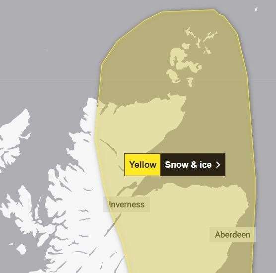 The new yellow warning for snow and ice which comes into force at 5pm on Sunday. Picture: Met Office.