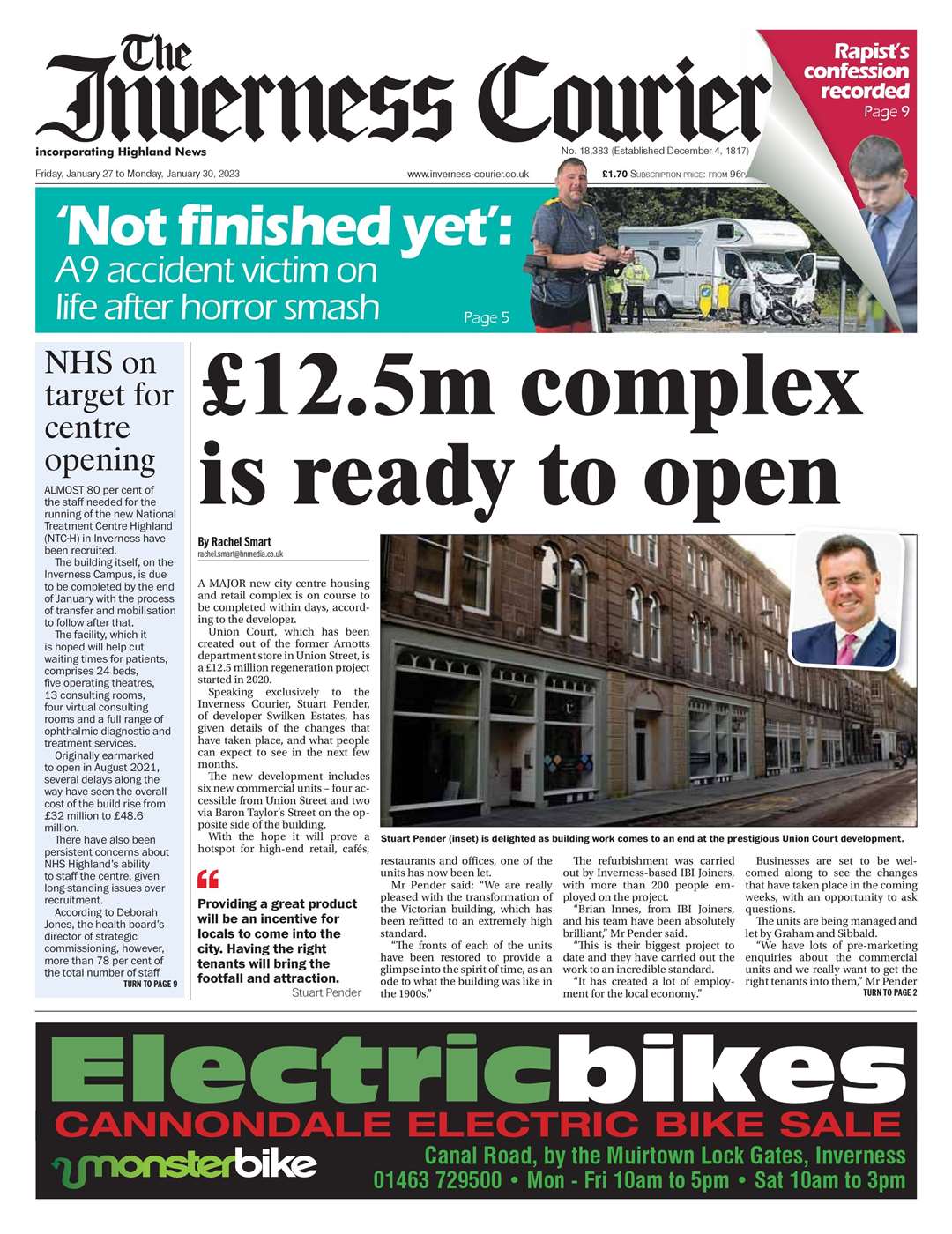 The Inverness Courier, January 27, front page.