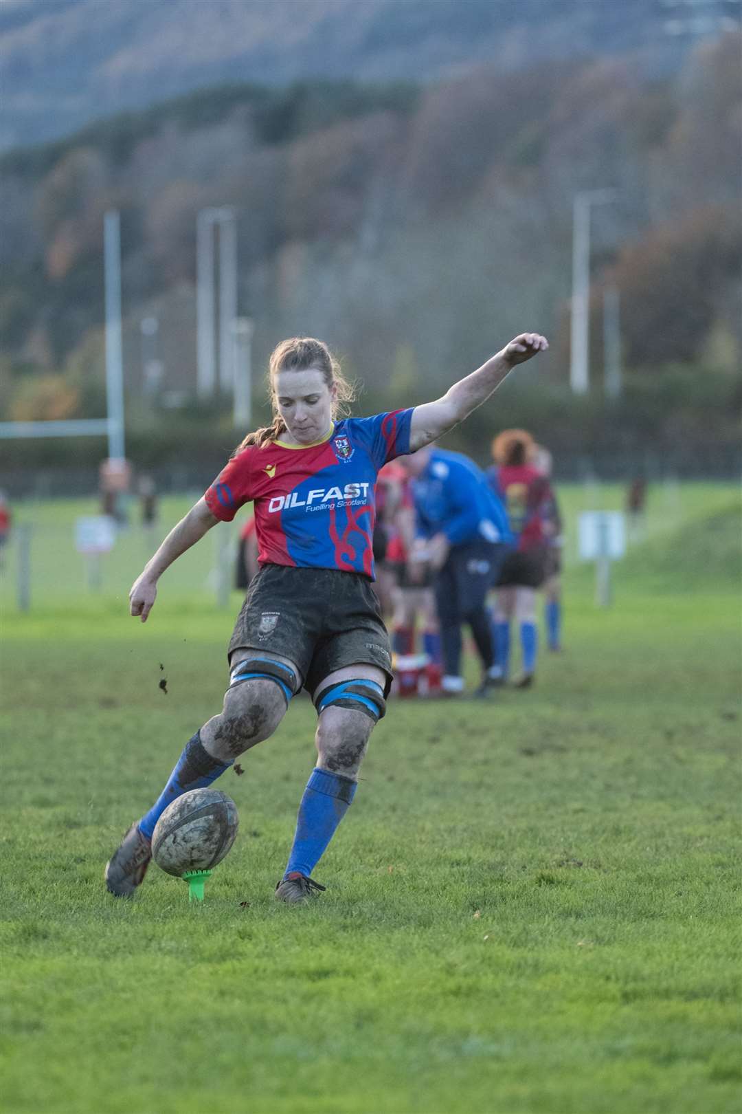 New coach Jenna Woods taking a conversion in a home game against Caithness Krakens. Picture: Callum Mackay.