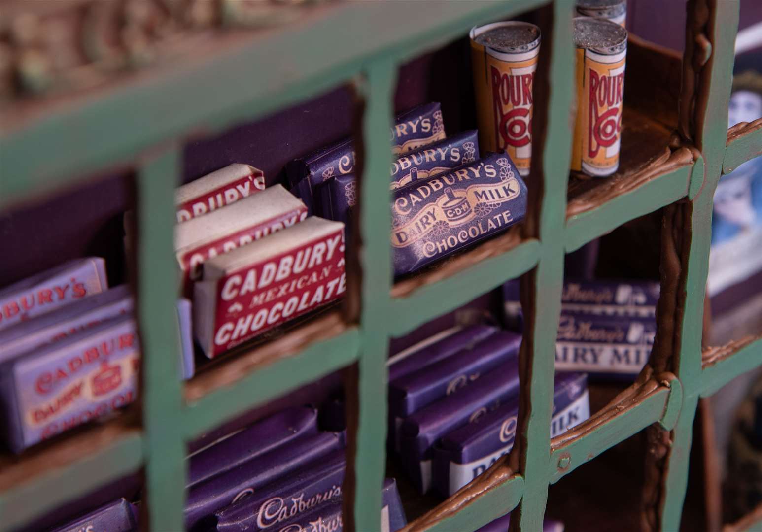 43 individually wrapped miniature recreations of the original Cadbury Dairy Milk bars in the shop window have been recreated (Cadbury World/PA)