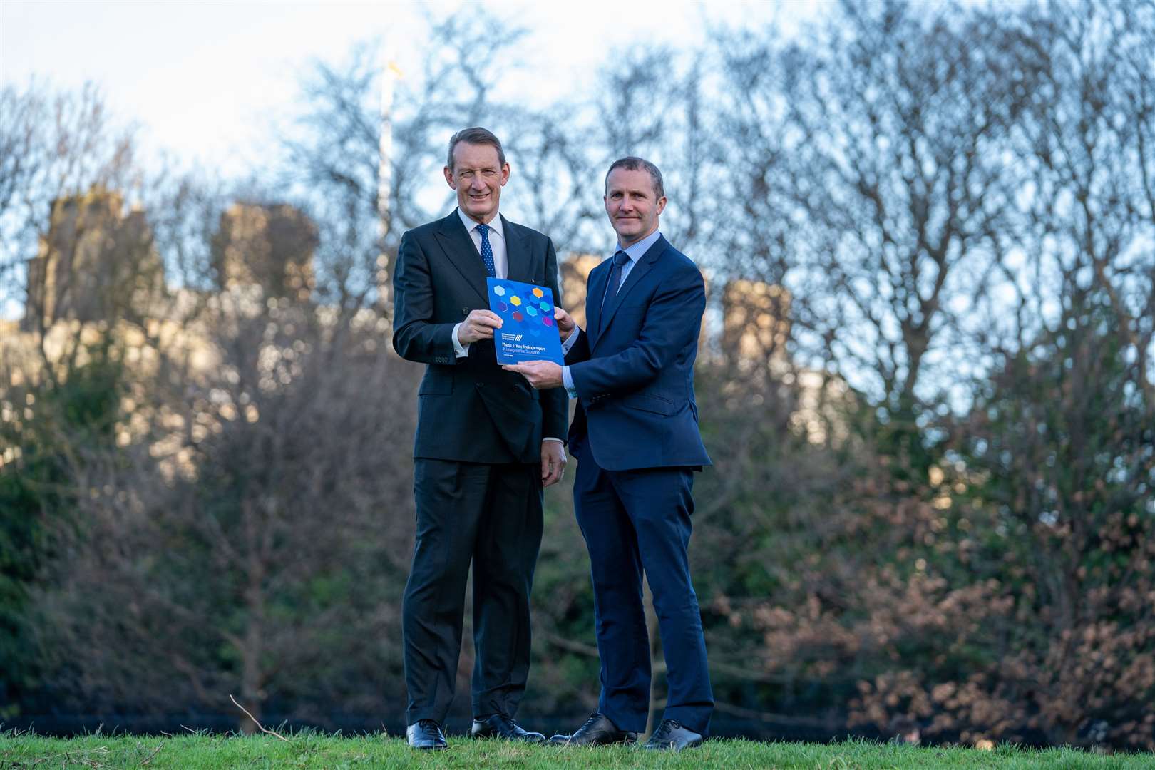 Ian Russell (left), chair of the Infrastructure Commission for Scotland, with cabinet secretary for connectivity Michael Matheson at the launch of the report. Pic Kenny Smith, Kenny Smith PhotographyTel 07809 450119