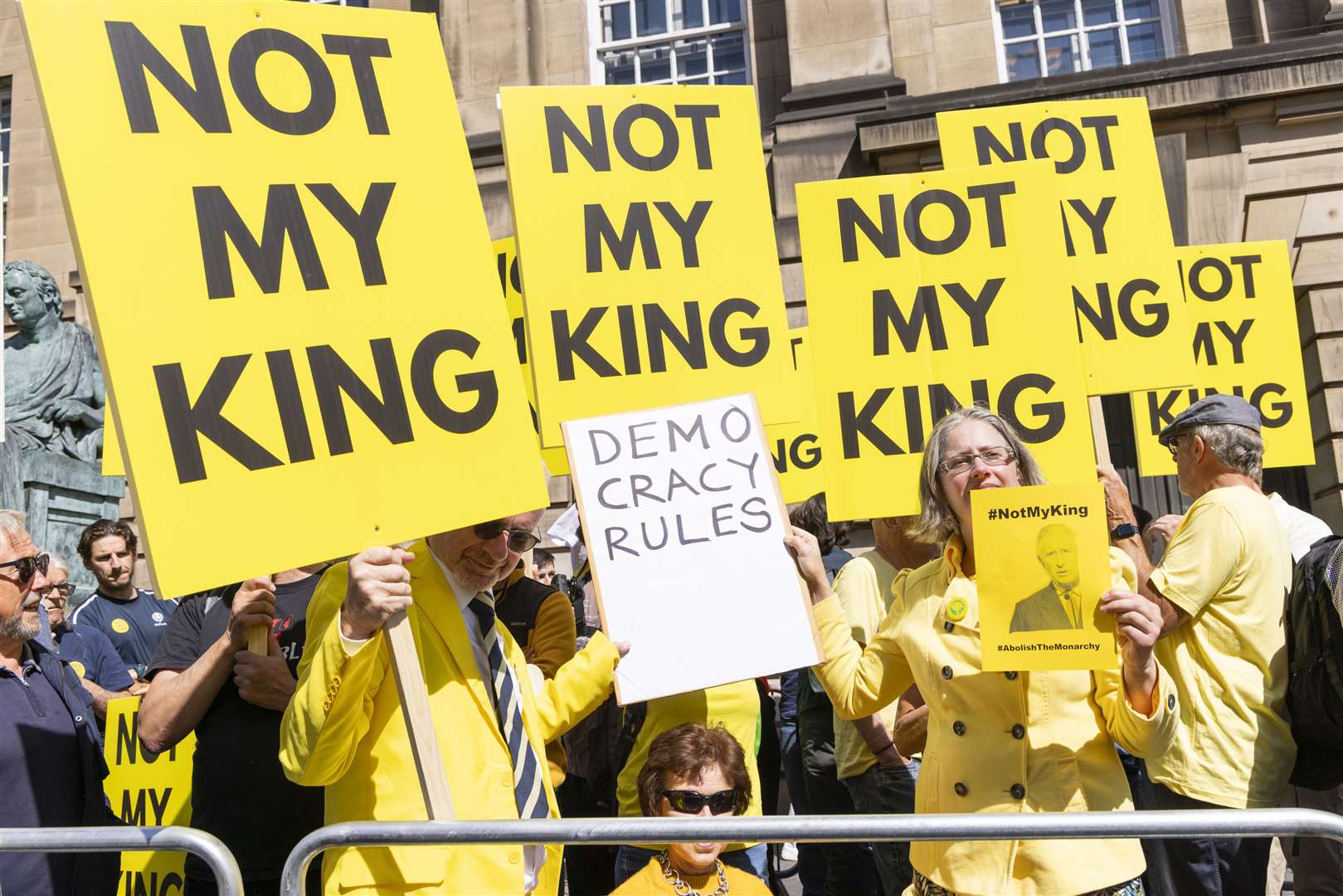 A number of protesters were also present to voice their opposition to the monarchy (Jamie Williamson/Daily Mail/PA)
