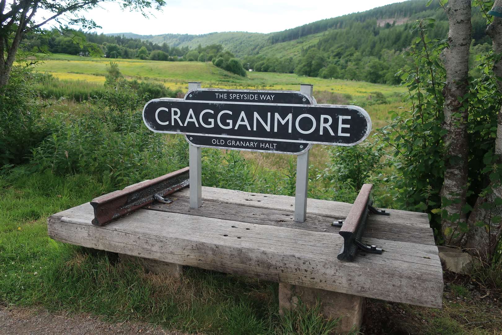 A sign at Cragganmore, close to the old Ballindalloch station.