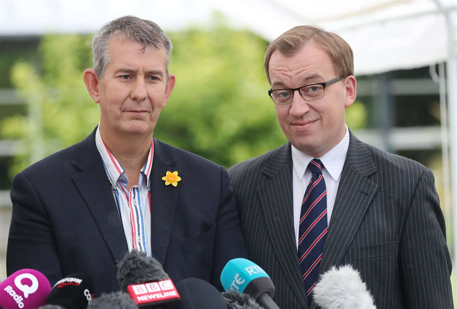 Christopher Stalford, right, with the DUP’s Edwin Poots in June 2017 (Niall Carson/PA)