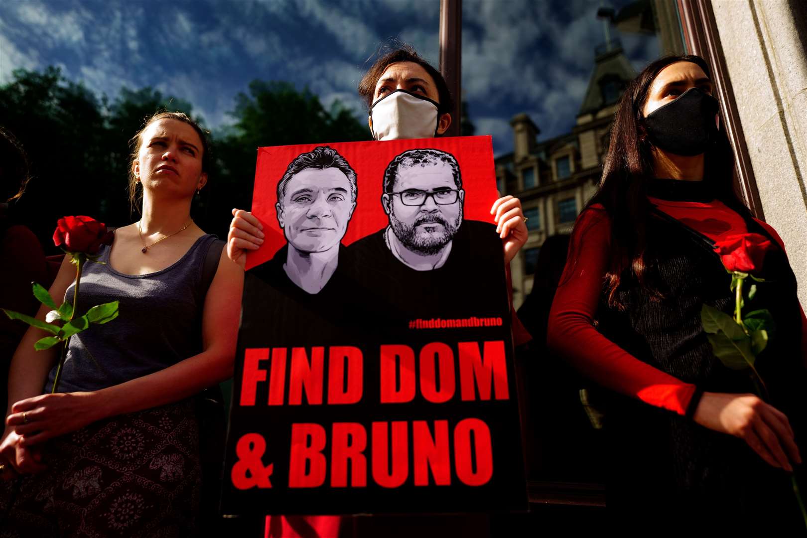 Supporters at a vigil outside the Brazilian Embassy in London for Dom Phillips and Bruno Araujo Pereira, (Victoria Jones/PA)