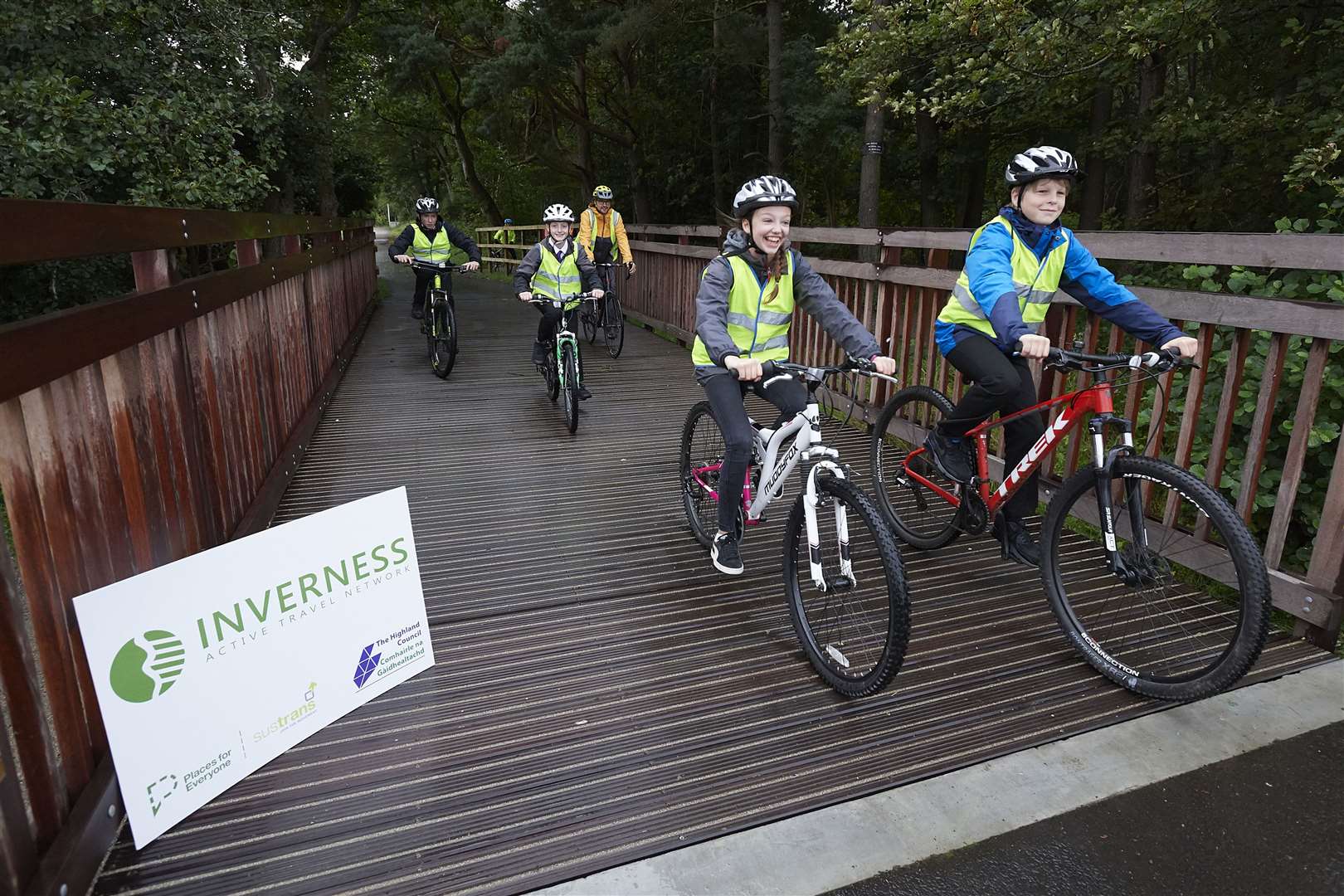 Pupils from Culloden Academy were among the first across the new bridge at Smithton.