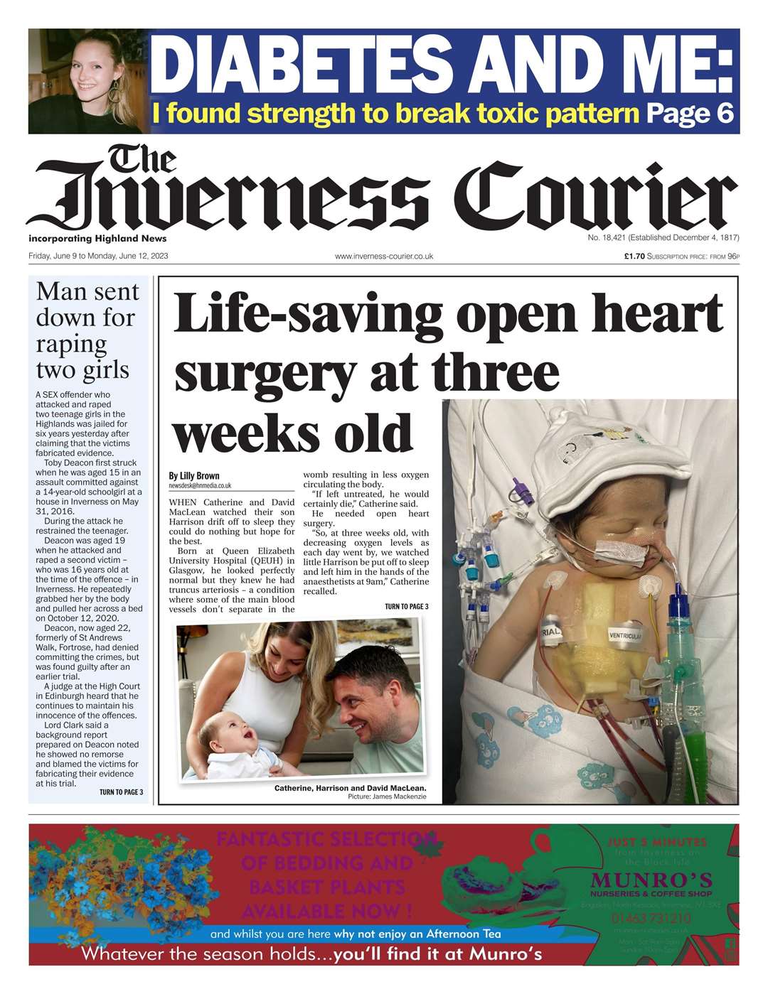 The Inverness Courier, June 9, front page.