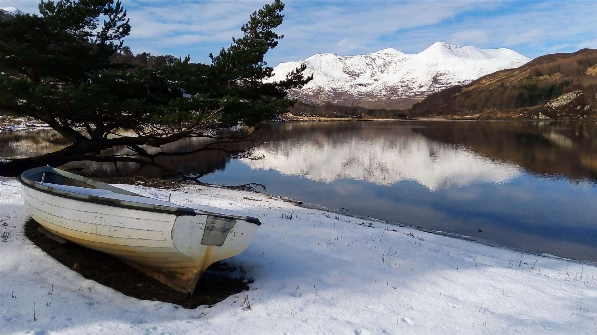 A snowy Loch Coulin in Wester Ross on Saturday. Picture: Philip Murray.