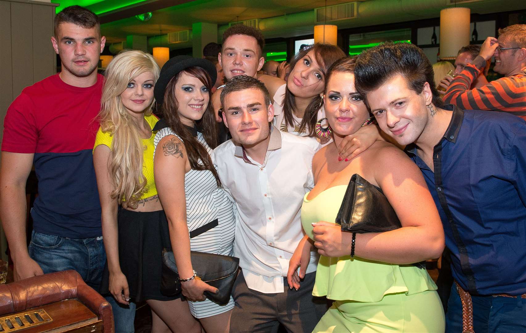 Nicole Taylor (green dress) out with pals on her 19th birthday. Picture: Callum Mackay. Image No. 022923.