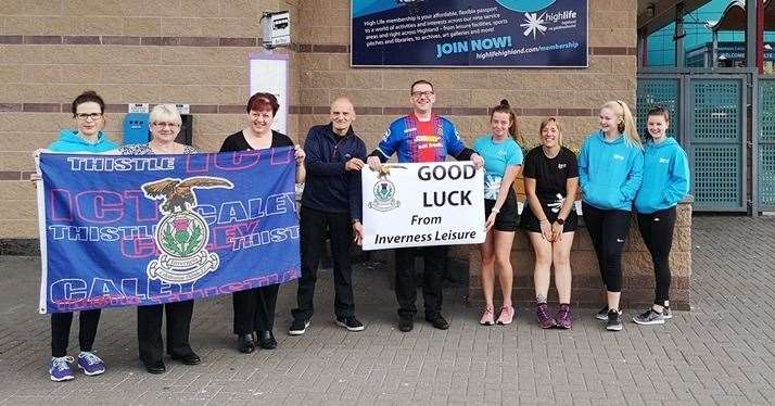 Inverness Leisure staff show their support for Caley Thistle.