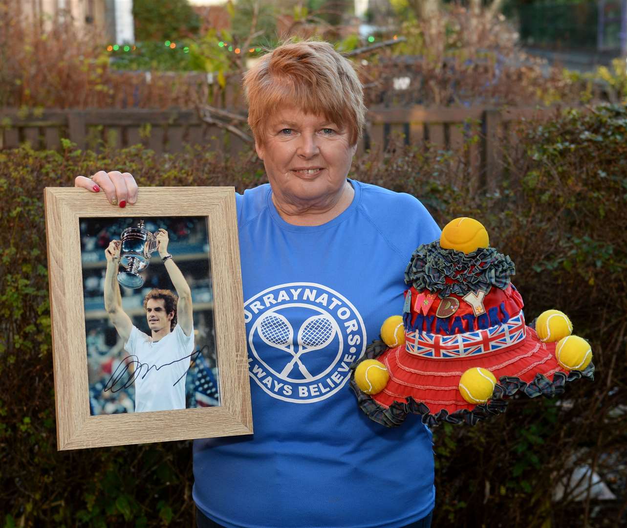 Andy Murray superfan Joan MacGillivray with her hat that will go to Wimbledon Museum. Picture Gary Anthony.