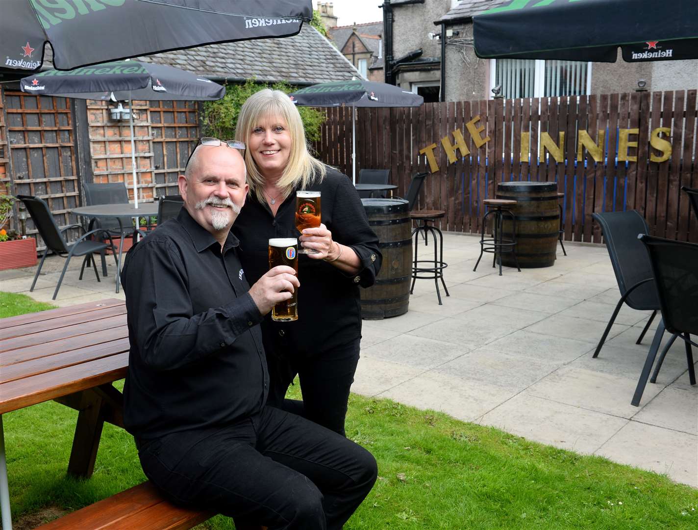 Craig and Collette MacLeod were ready for costumers in the beer garden of The Innes. Picture: Gary Anthony
