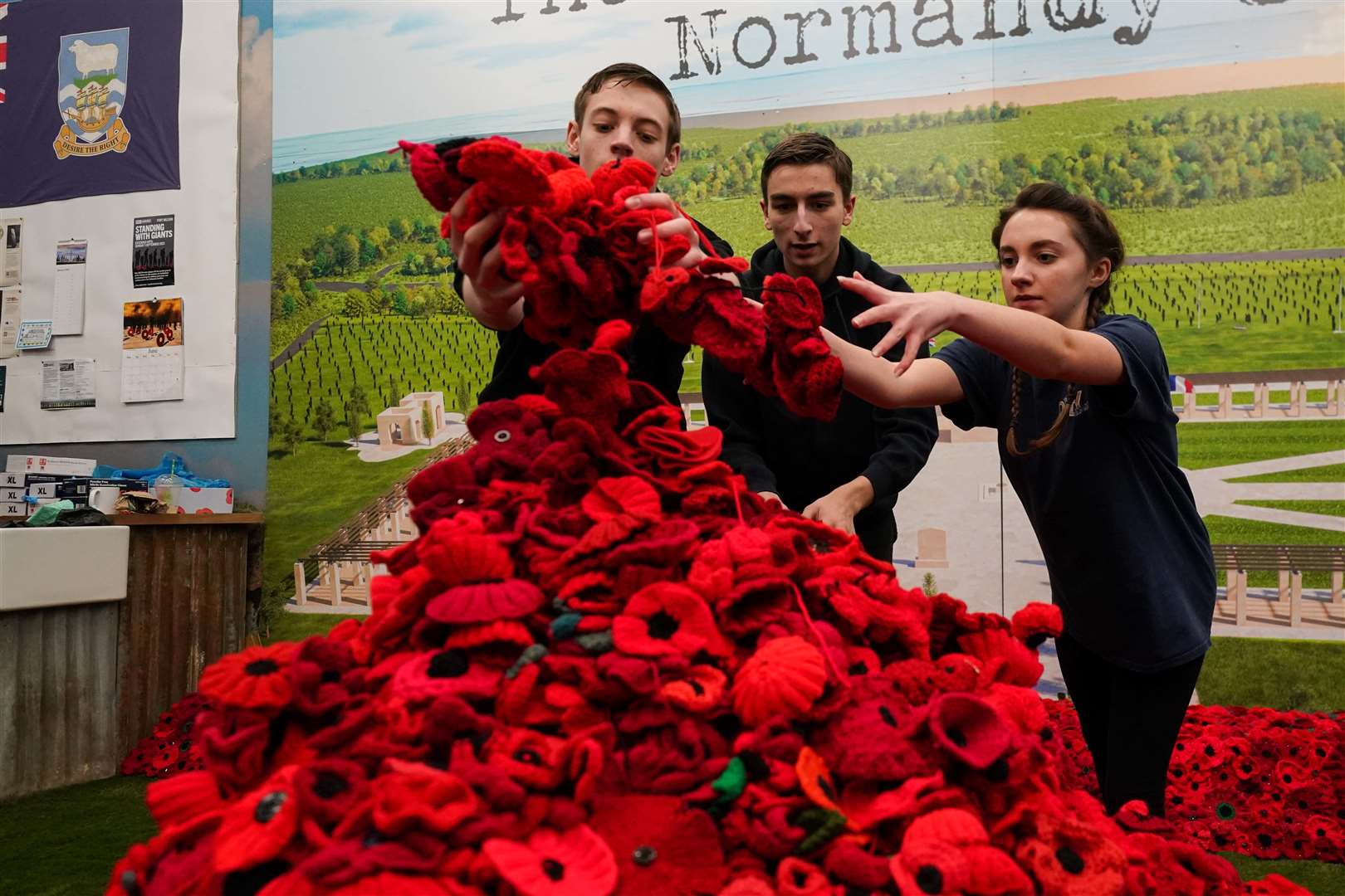 Women’s Institute members across the country crocheted 22,000 poppies will be displayed around the base of the crates (Jacob King/PA)